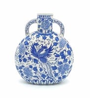 Ming Style Blue and White Porcelain Moon Flask