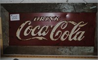 Metal Coca Cola Sign in Wood Frame