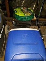Igloo cooler with wheels, stereo piece, garden