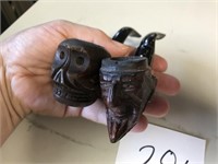 2 OLD WOOD CARVED SMOKING PIPES