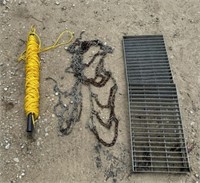 (2) Metal Grates, Tire Chains, Spool of Rope
