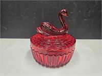Red Swan 4 1/12" wide Painted Covered Dish