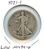1921-S Walking Liberty Silver Half Dollar - Low