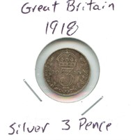 1918 Great Britain Silver 3 Pence