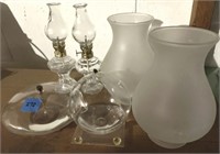 (6) Glass pieces w/ 2 Miniature Oil Lamps
