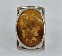 Sterling Silver Sculpted Amber Ring