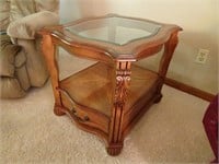 Wood / Glass End Table with Drawer - 23x27x24H