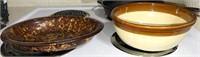 Brown Spongeware Serving Dish, Brown/Cream