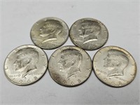 5- 1968 Kennedy 40 % Silver Half Dollars