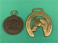 Lot Horse Medal & Kidney Drop