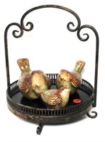Metal Footed Basket with Handle & Decorative