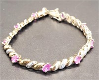 (LK) Pink Sapphire Goldtone Sterling Silver