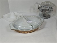 Pyrex divided covered serving dish +