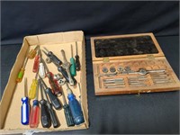 Assortment of screwdrivers, tap and die set