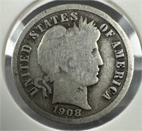 1908 Silver Barber Dime