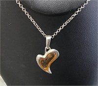 Amber heart pendant w/ chain 925 stamped