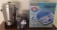 J - COFFEE URN, HAND MIXER & FOOT SPA (G8 1)