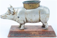 Antique Cast Iron Pig Hog Kitchen Match Holder