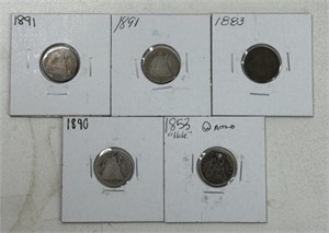 (5) LIBERTY SEATED DIME SILVER COINS
