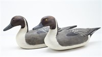 Pair of Hand Carved Wooden Pintail Drake Ducks