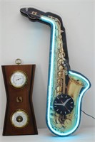 Saxophone NEON Blue Light Clock & BARIGO Weather