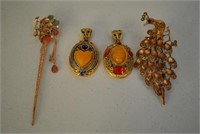 Antique Asian Hairpin, Pendants, & Brooch