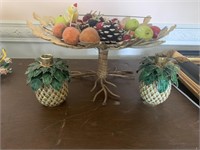 Metal Basket , basket with fruit and brass