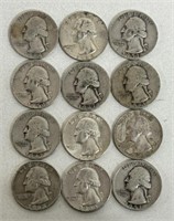 (12) WASHINGTON SILVER QUARTERS COINS