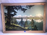 Framed art of Mountains and Lake, 39 ½” x 27 ½”