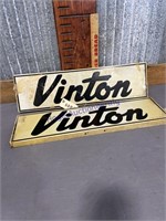 (2) VINTON TIN SIGNS, 5.5 X 20"