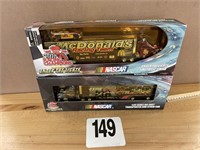 PAIR OF 1:64 SCALE TRANSPORTER & STOCK CARS