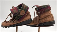 Polo Brown Leather Plaid Boot Boys Sz 4.5