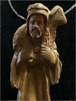 Rare Find Wood Carved Sculpture Man Carrying Sheep