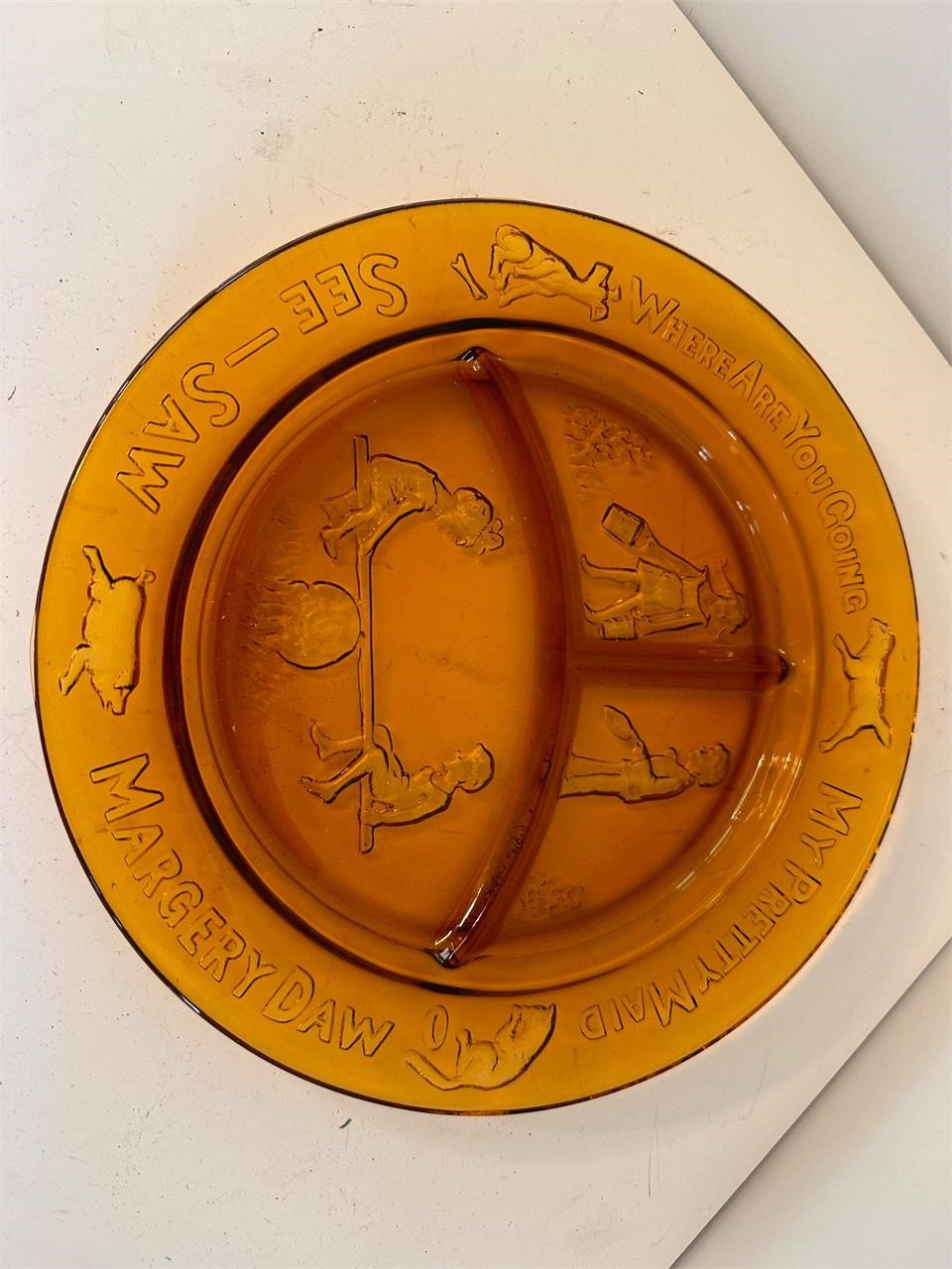 Vintage amber child's divided plate