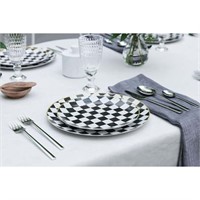 Checkerboard Plastic Wedding 8 Salad Plates Black