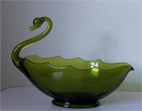 Mid Century Viking Epic Green Glass Swan Bowl