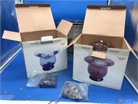 3 Boxed Salad Sets & Colored Glass Deco Vases