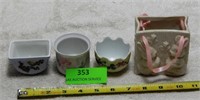 Ceramic bunny bag, 3 ceramic cups