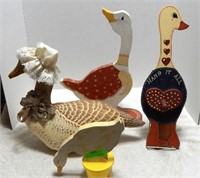 Stuffed goose pillow, three painted geese
