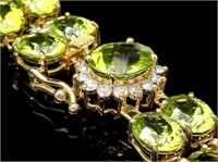 43ct Peridot & 0.6ct Diamond Bracelet in 14k Gold