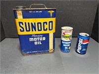 LOT OF 2 SUNOCO OIL CANS 2 GALLON AND OUTBOARD