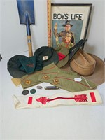 Boy Scouts of America hats shovel knife coins