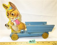 Vtg GONG BELL Mfg Easter Bunny Pull Toy