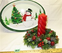 Christmas Centerpiece Wound Candle & Holly Surroun