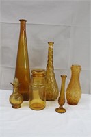 Amber lot, four vases, 19.75 down to 8"H, storage