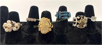 (6) Unmarked Ornate Rings: Size 6-7