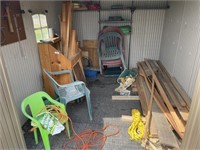 CONTENTS OF SHED - CHAIRS, WOOD, HAND TOOLS