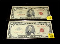 2- $5 United States red seal  notes, series of
