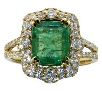 14kt Gold 3.24 ct GIA Emerald & Diamond Ring
