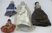 4 Porcelain Dolls,one markedTaiwan